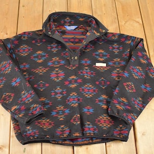 Vintage 1990s Pendleton Fleece Quarter Button Sweater Men's M / Geometric Abstract Pattern / 90s Pullover Hiking Sweatshirt