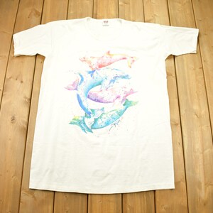 Vintage 1990s Anvil Single Stitch Pajama T-Shirt / Animal Lover Art Graphic / Underwater Sea Dolphin / 80s / 90s / Streetwear /Made In USA