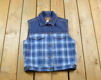 Vintage 1980s Pendleton Wool Vest / Western Wear / Plaid Pattern / Made In Hong Kong / South Western / Pendleton / High Grade / Denim Vest
