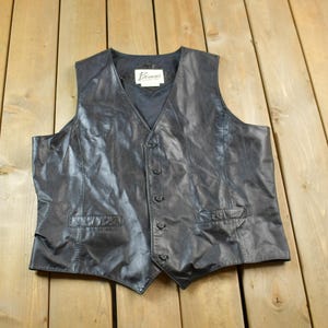 Vintage 1970s Berman&#39;s Black Leather Vest / Western / Biker / Size 50 L / 70s / 80s / Bermans Leather / Leather Vest / Made In Korea