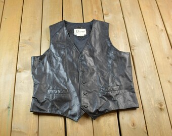 Vintage Bermans zwart leren vest jaren 70 / western / biker / maat 50 l / jaren 70 / 80 / Bermans leer / leren vest / Made in Korea
