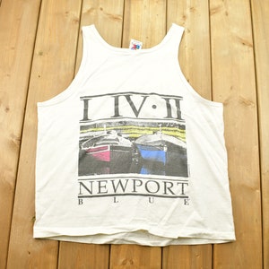 Vintage 1990s Newport Blue Graphic Tank Top Shirt / Big Boating Print / 80s / 90s / Streetwear Fashion / Beachwear / Made In USA