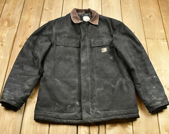 Vintage 1990s Carhartt Full Zip Workwear Chore Coat / Streetwear Fashion / 80s 90s Denim / Canvas Bomber Jacket / Distressed Carhartt