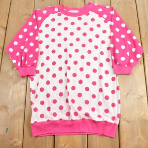 Vintage 1990s Pink Polka Dot Raglan T-Shirt / Streetwear / Retro Stil / Made In USA / 90s Graphic Tee /