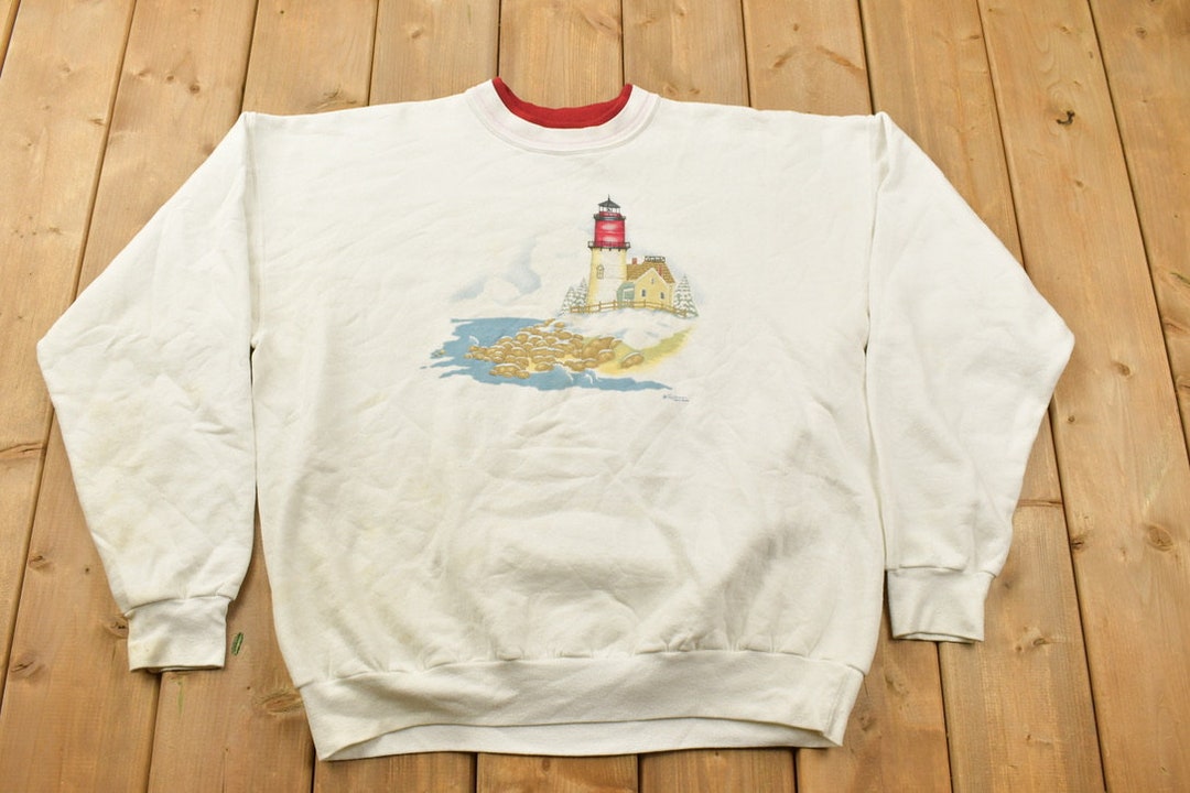 Vintage 1990s Morning Sun Top Stitch Lighthouse Theme Crewneck Etsy