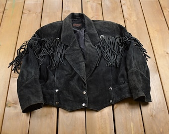 Vintage 1990s g4000 Fringe Suede Leather Jacket / Fall Outerwear / Leather Coat / Western Jacket / Streetwear Fashion / Suede Jacket