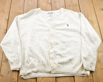Vintage 1990s Golf Cardigan Sweater / Vintage Cardigan / Button Up / Patchwork / Embroidered / Golf Sweater / Patterned Cardigan