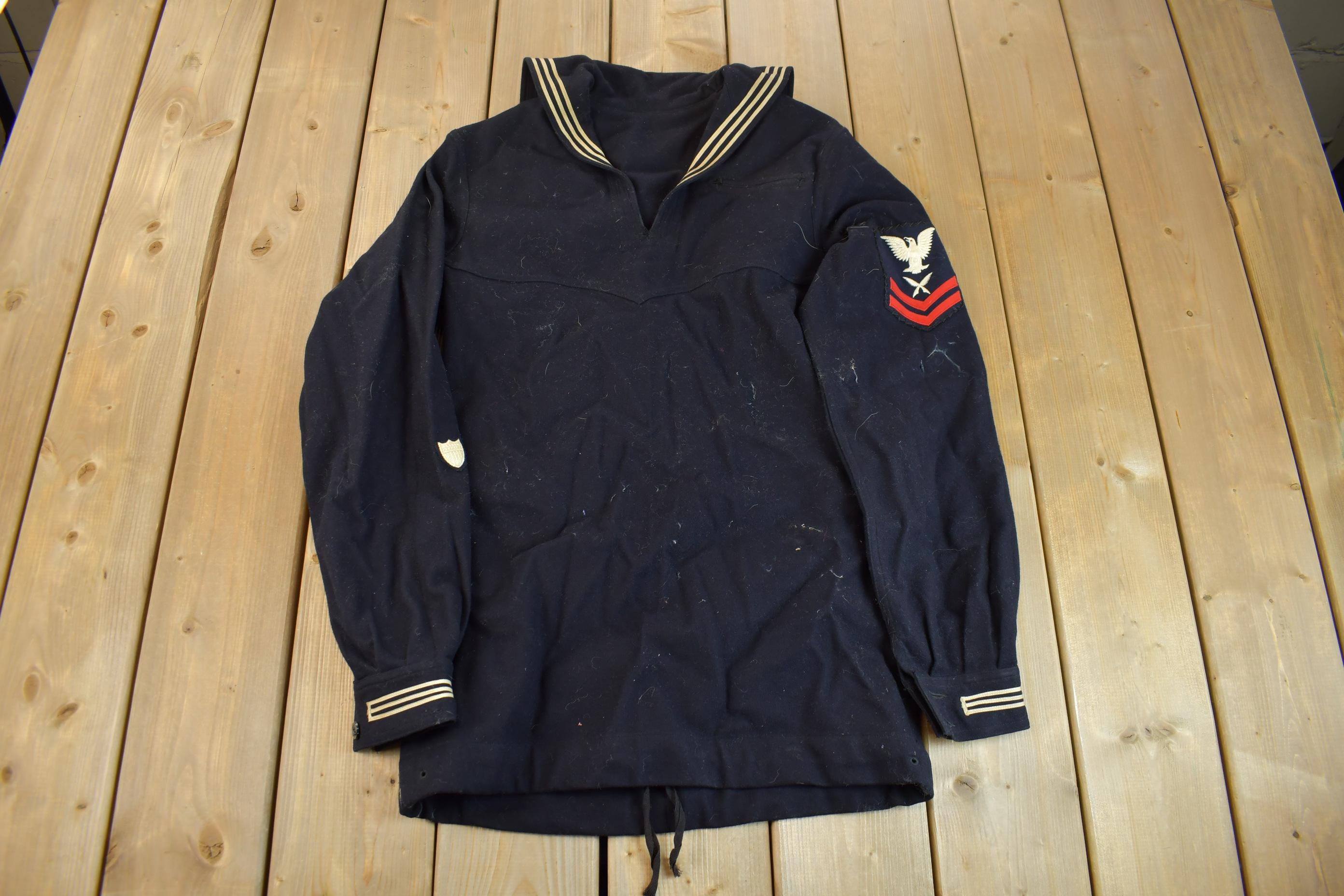 Vintage 1940s Navy Naval Wool Sweater / Navy Wool Sweater 