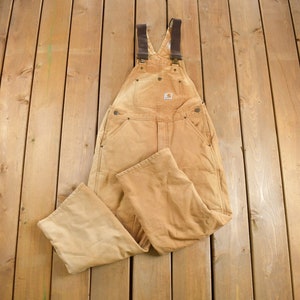 Vintage 1990s Carhartt Beige Double Knee Canvas Quilted Overalls / Utility Overalls / Made In USA / Vintage Workwear / Youth