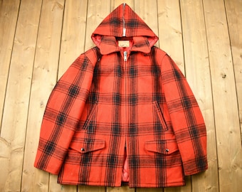 Vintage 70s: Melton Outerwear Wool Plaid Jacket - YKK Zipper