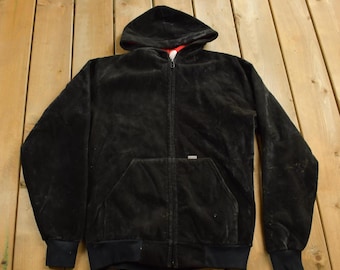 Vintage 1990s Carhartt Rugged Outdoor Wear Fleece Lined Velour Hoodie / Vintage Carhartt / Made In USA / Vintage Workwear / Black Carhartt
