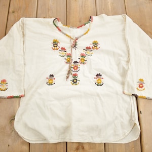 Vintage 1960s Embroidered Mexican Sun Dress Shirt / Floral / Retro Hippie Style / True Vintage