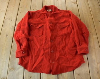 Vintage 1940s North Country Red Wool Button Up Shirt / 50s Button Up / Vintage Flannel / True Vintage / Made In USA / Outdoorsman / Thrashed
