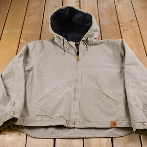 Vintage 1990s Carhartt Hooded Jacket / Workwear / Streetwear /  / Quilt Lined Jacket / Distressed Carhartt / Union Made