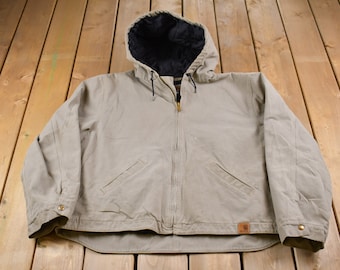 Vintage 1990s Carhartt Hooded Jacket / Workwear / Streetwear /  / Quilt Lined Jacket / Distressed Carhartt / Union Made