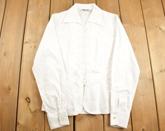 Vintage 1990s Womens Enara Camice Lace Detail Blank White Button Up Shirt / 1990s Button Up / Vintage / Basic Button Up / Made In Italy