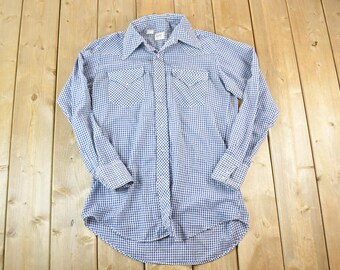 Vintage 1980s Lee Plaid Western Style Button Up Shirt Men's L / Made In USA / Vintage Rodeo Shirt / Vintage Cowboy Shirt