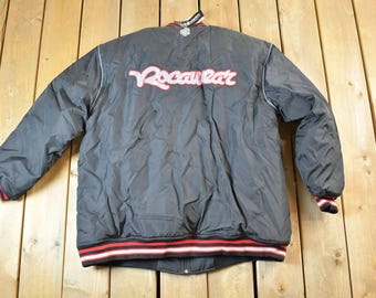 Vintage 1990s Deadstock Rocawear Embroidered Snap Button Hip Hop Satin Jacket Made In USA