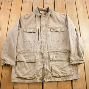 Vintage 1990s Carhartt Beige Ranch Coat / Workwear / Vintage Carhartt / Distressed Carhartt / Blanket Lined / Made In USA