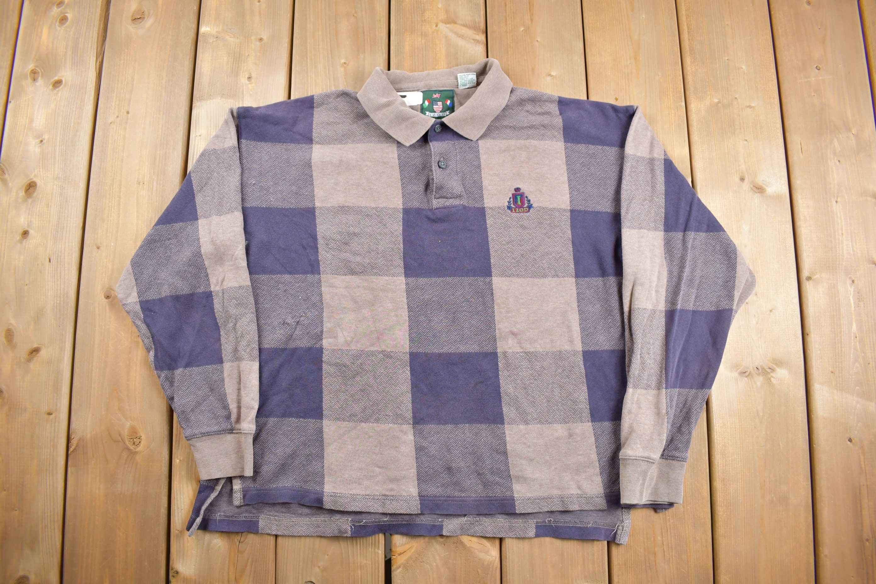 Vintage 1980s Izod Quarter Button Sweater / Plaid / Sportswear 