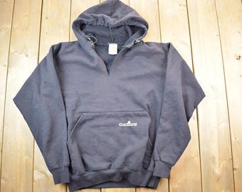 Vintage Distressed Black Blank Carhartt Fleece Lined Hoodie Sweatshirt / Workwear / Streetwear / 90s /