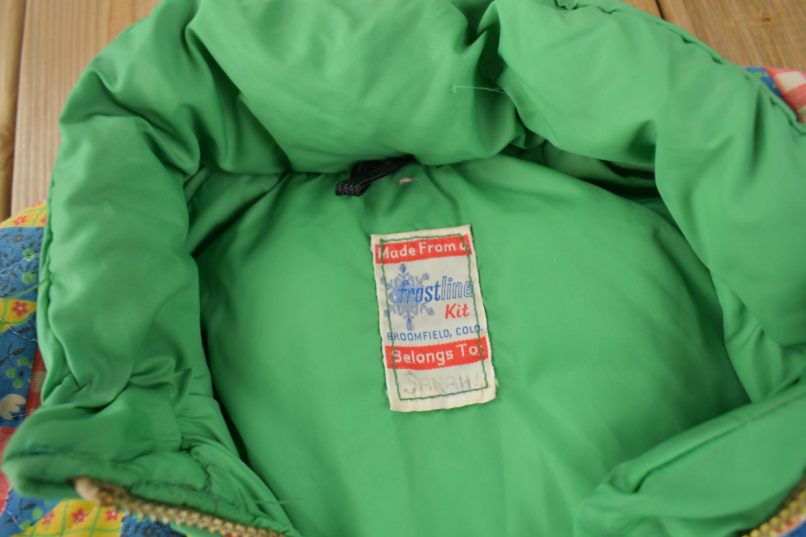 Vintage 1970s Frostline Patchwork Pattern Goose Down Puffer Jacket 