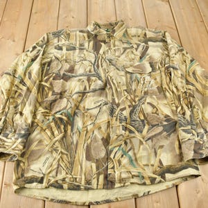 Vintage 1990s Ducks Unlimited Tree Camouflage Button Up Shirt / Größe L / Natur / Natur / Jagdshirt / Heavyweight