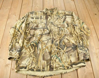 Vintage 1990s Ducks Unlimited Tree Camouflage Button Up Shirt / Size L / Outdoorsman / Hunting Shirt / Heavyweight