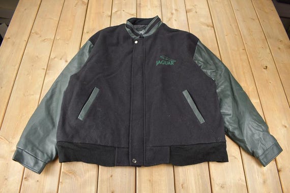 Vintage 1990s Jaguar Embroidered Leather & Wool Jacket Made