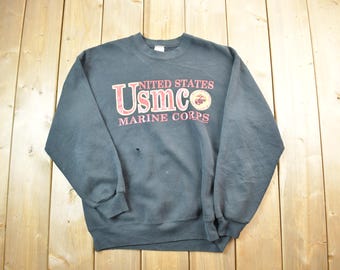 Vintage Jerzeez  Marine Corps Military Crewneck Sweater /  / Militaria / Patchwork /  Army Top / Authentic Military Gear