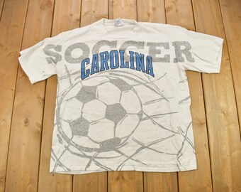 Vintage 1990s University Of North Carolina Collegiate Soccer T-Shirt / NCAA Tee / Made IN USA / Sportswear / All Over Print / Single Stitch