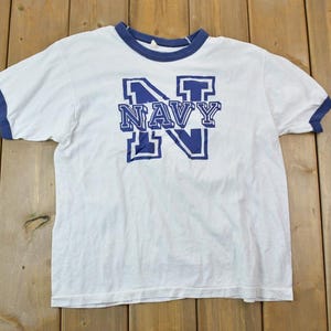 Vintage 1980s US Navy Big N Graphic T-Shirt / Vintage T Shirt / Streetwear / Graphic Tee / Single Stitch / Made In USA / Vintage Army