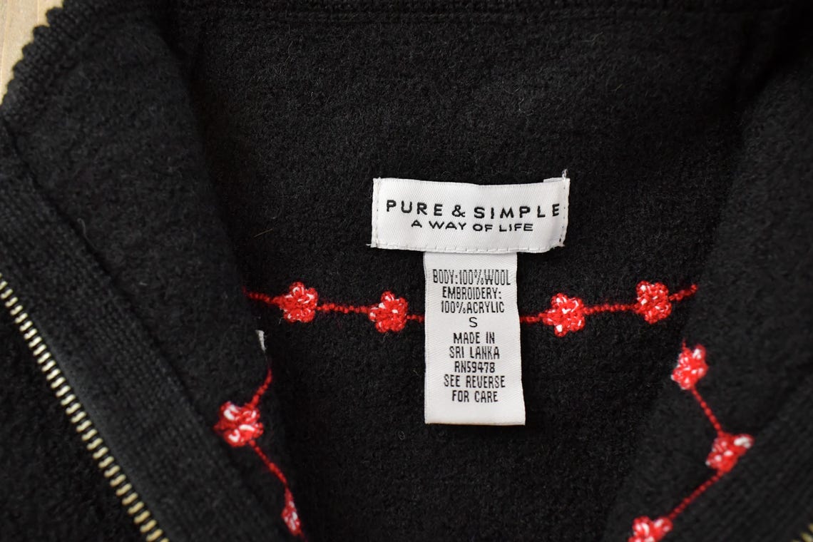 Vintage 2000s Pure & Simple Floral Wool Knit Full Zip Sweater Women's Small / Grandma Sweater, photo 4 of 5