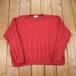 Vintage 1990s Eddie Bauer Red 3D Cable Knit Crewneck Sweater / Vintage 90s Crewneck / Abstract Patterns / Streetwear / Made In USA