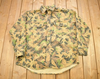 Vintage 1980s Kelly Cooper Tru-Leaf Camouflage Button Up Shirt / Made In USA / 90s Button Up / Outdoorsman / Hunting Shirt / Heavyweight