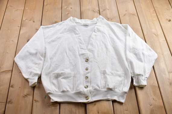 Vintage 1990s Ivy Club Blank Cardigan Sweater / Vintage Cardigan / Button Up / White Cardigan / Ivy Club Button Up / Made In USA