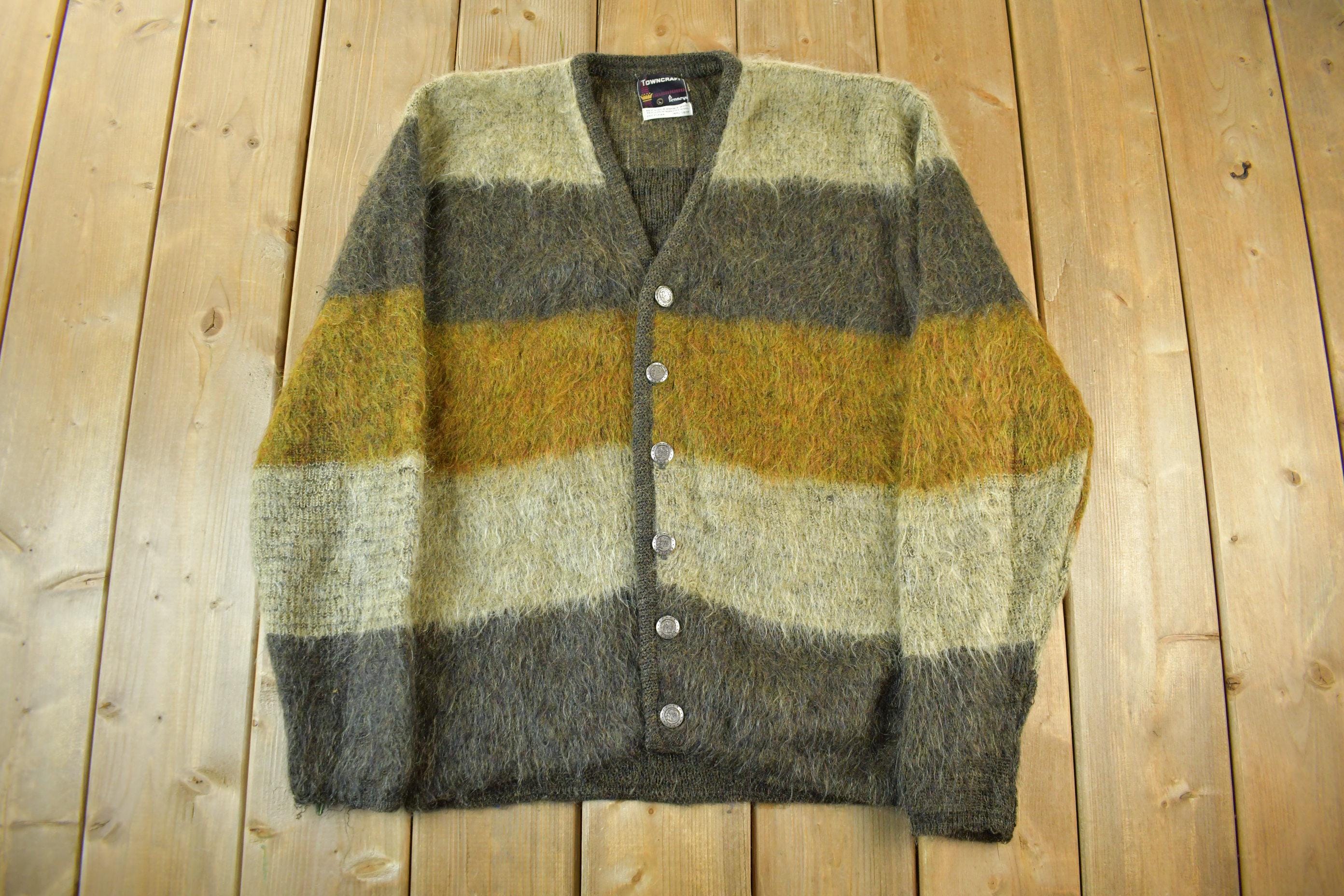 トップス 60s TOWNCRAFT Mohair Cardigan Vintage 1960s Towncraft Mohair Wool Grunge Knit Cardigan Sweater