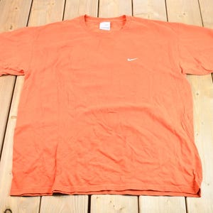 Vintage 1990&#39;s Blank Orange Nike Logo T-Shirt / Vintage Nike Gear / 90s Streetwear / Skater Tee / Size Large