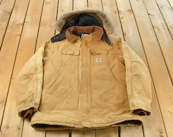 Vintage Carhart JQ185 Black Canvas 90s Work Jacket Sz 48 Corduroy