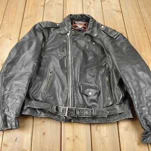 Vintage 1990s Interstate Leather Motorcycle Biker Jacket / Leather Coat / Biker Jacket / Size 48