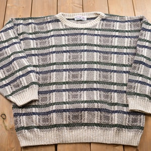 Vintage 1990s Boca Classics Knitted Crewneck Sweater / Vintage 90s Crewneck / All Over Pattern / Colorful / Sweatshirt / Abstract Pattern