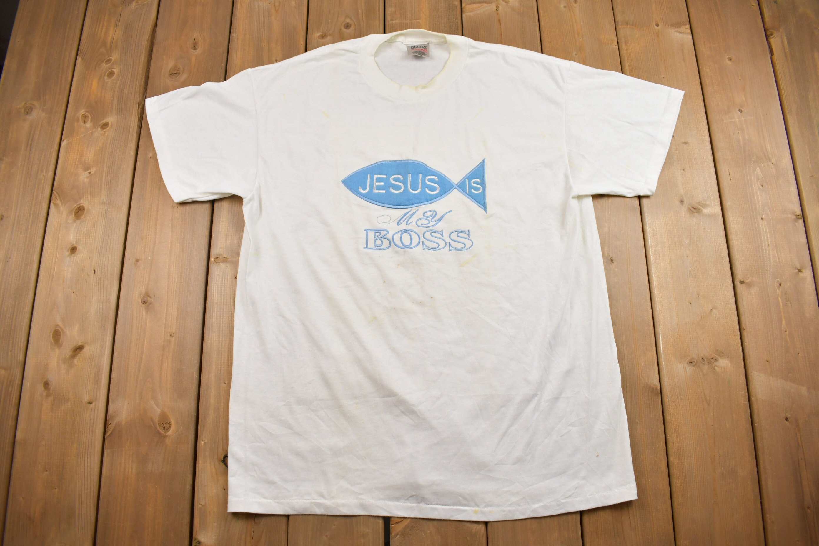 Vintage 1990s Jesus is My Boss Graphic T Shirt / Vintage T Shirt 