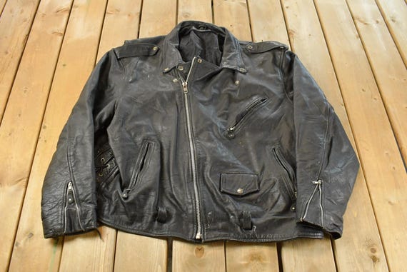 Vintage 1980s Leather Motorcycle Biker Jacket Men's XL / Motorcycle Leather Coat/ Moto / Americana / 80s Punk Rocker