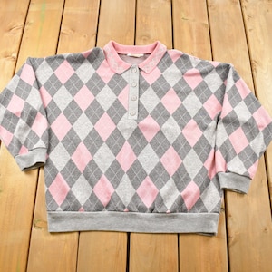 Vintage 90er Jahre Season Card Rauten-Strickpullover / 90er Jahre Pullover / 90er Jahre Pullover / All Over Muster / Buntes Sweatshirt