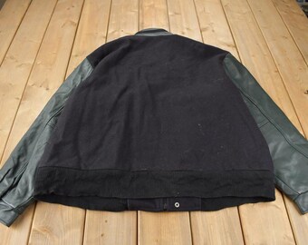 Vintage 1990s Jaguar Embroidered Leather & Wool Jacket Made