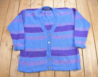 Vintage 1980s Abercrombie & Fitch Mohair Knit Cardigan Sweater / Vintage Cardigan / Button Up / Striped