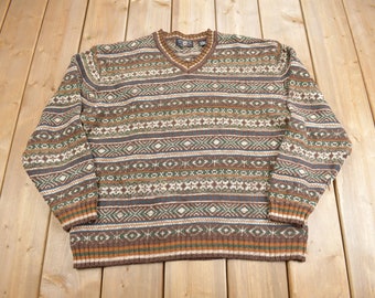 Vintage 1990s American Eagle Knit v Neck Sweater / Size L / Vintage Knit / V Neck Sweater / Striped