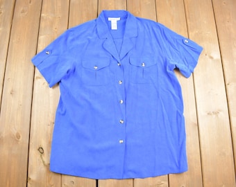 Vintage 1990s Anna and Frank Silk Button Up T- Shirt / Silk Camp Collar / 80s / 90s / Camp Collar / Casual Wear / Summer Shirt