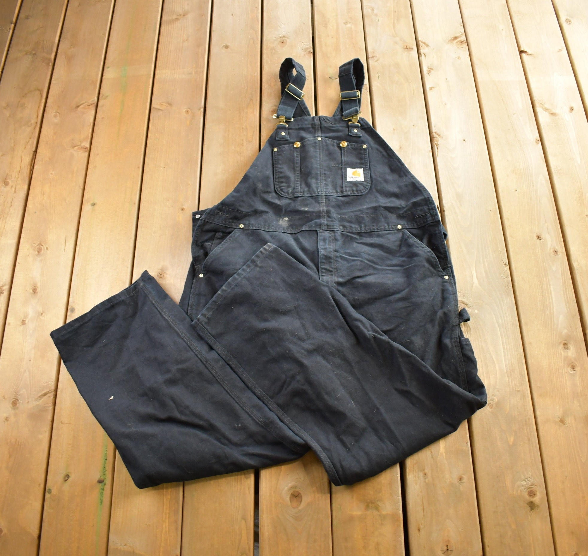 パンツ 90s~ Carhartt overalls double knee black Vintage 1990s Carhartt Black Double Knee Canvas Overalls Size 44 X