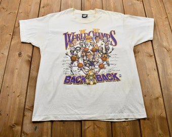 Vintage 1987-1988 Los Angeles Lakers Back To Back Big Head Championship T-shirt / Streetwear / Fruit Of The Loom / NBA / Made In USA